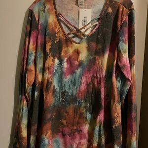 Plus Size Space Dye/Tie Dye Criss-Cross L/S Top